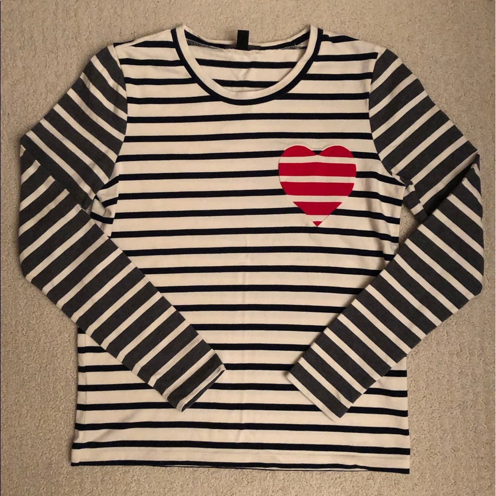Long Sleeve Striped J.Crew Heart T EUC